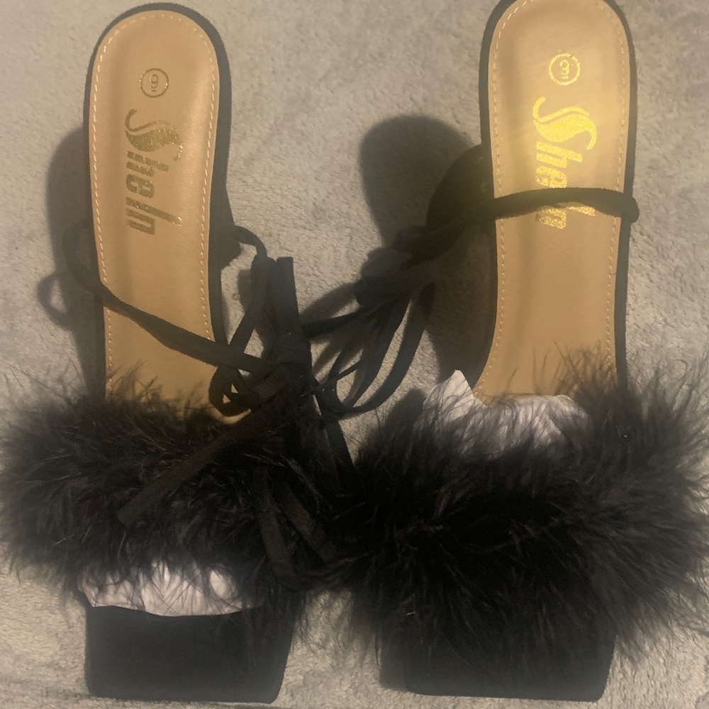 Fluffy Faux Suede Open-Toe High Heels